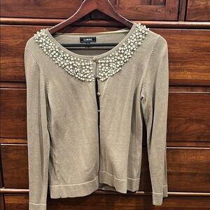 Elegant Pearl-Embellished Beige Cardigan